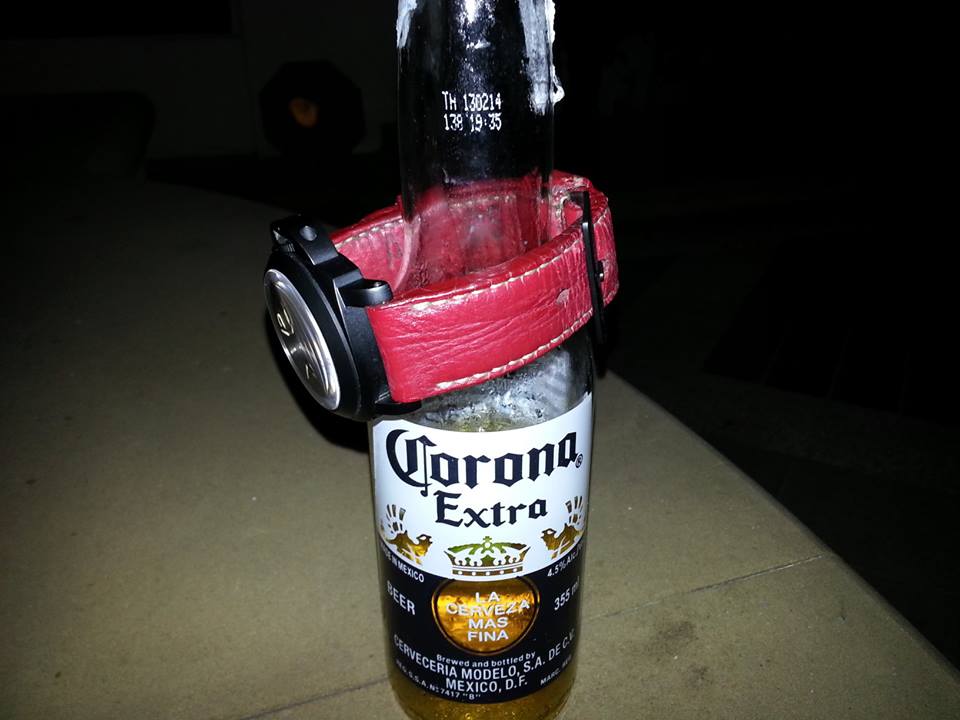 red leather strap on a Corona